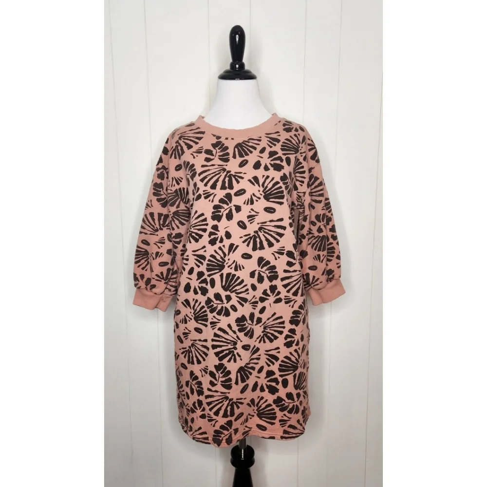 Pact Clay Pink Organic Cotton 3/4 Sleeve Sweatshirt Dress Women's Size Small - Picture 2 of 7